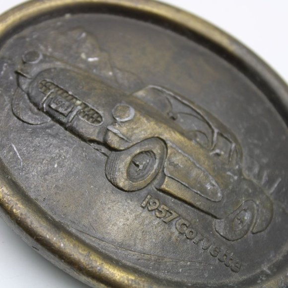 1957 Chevy Chevrolet Corvette Indiana Metal Craft Solid Brass Belt Buckle Vtg - Picture 2 of 9